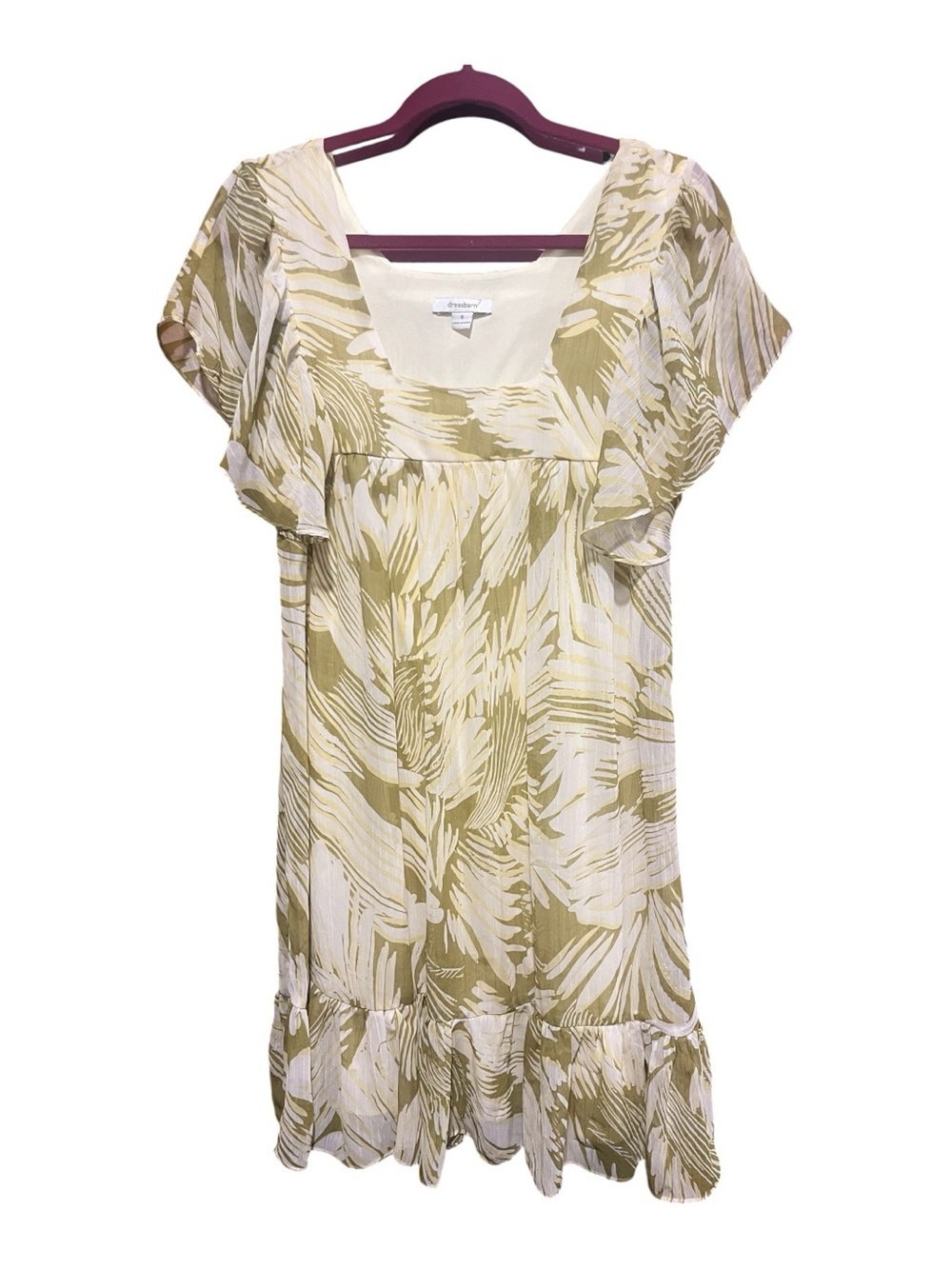 dressbarn Olive Green and Cream Printed Mini Dress